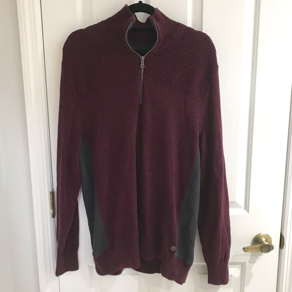 Guess 1/4 Zip Mock Neck Ribbed Pullover Sweater XL